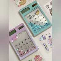 ماشین حساب آکواریومی فانتزی لمسی شفاف کیوت صورتی آبی سبز با باتری خورشیدی جیبی رومیزی اکلیلی و شاین دار