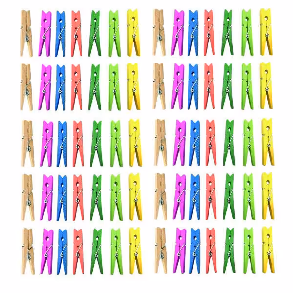 گیره چوبی فانتزی بسته 70 عددی در رنگ های متنوع