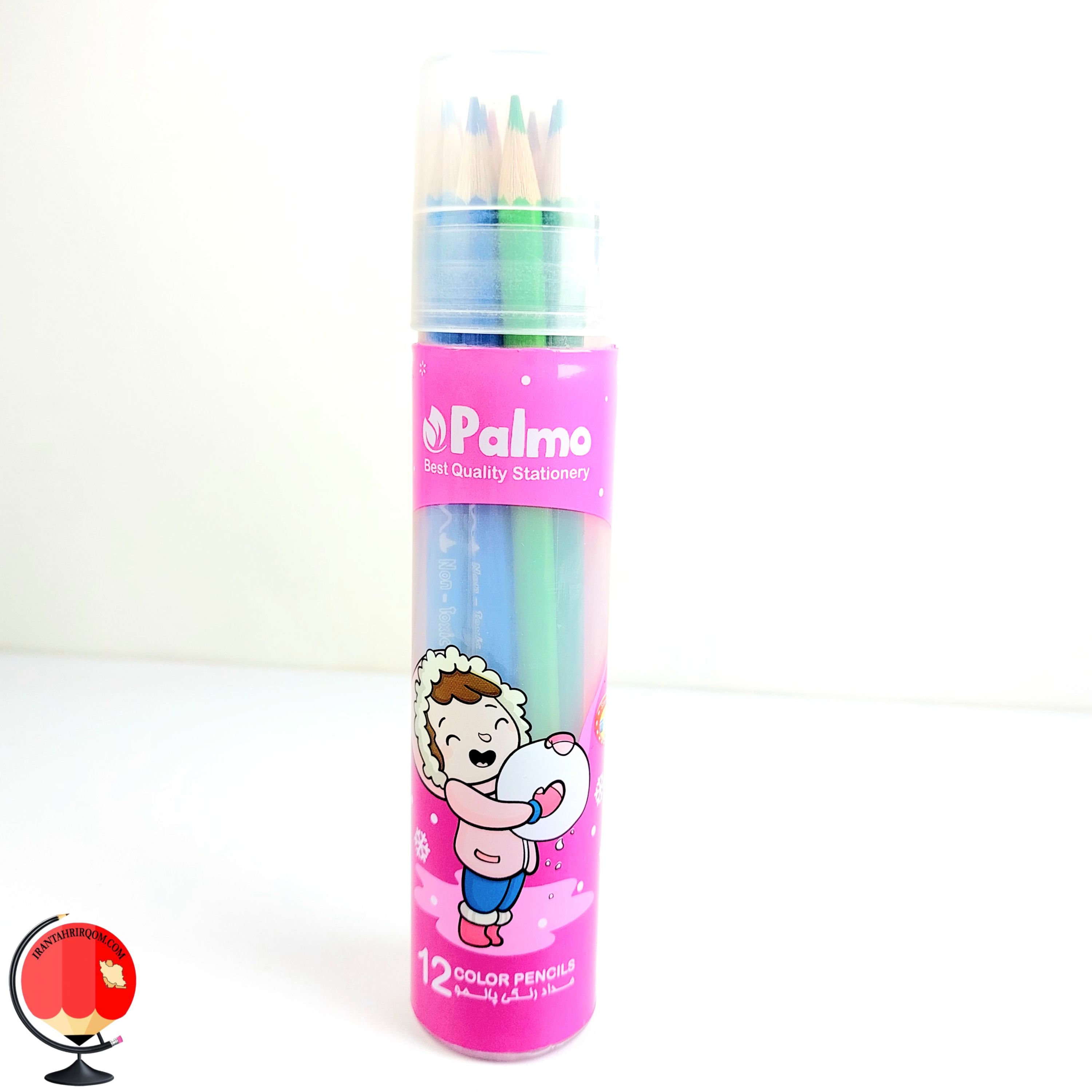 مداد رنگی 12 رنگ پالمو جعبه استوانه ای صورتی کد 1443