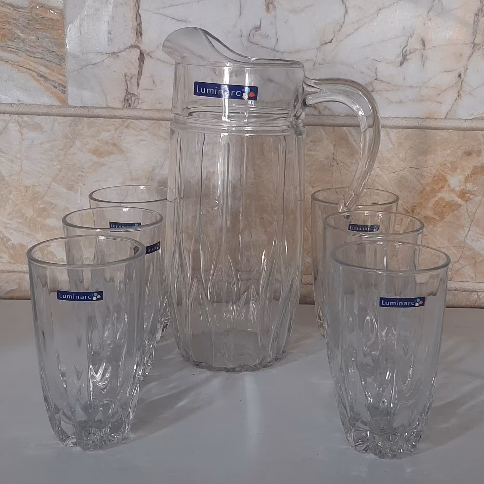 پارج و لیوان نیزه ای لومینارک فرانسه درجه یک حک شده  ارک 