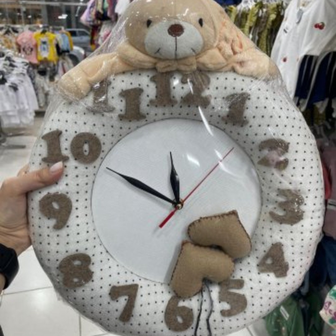 ساعت دیواری تدی اتاق کودک طوسی