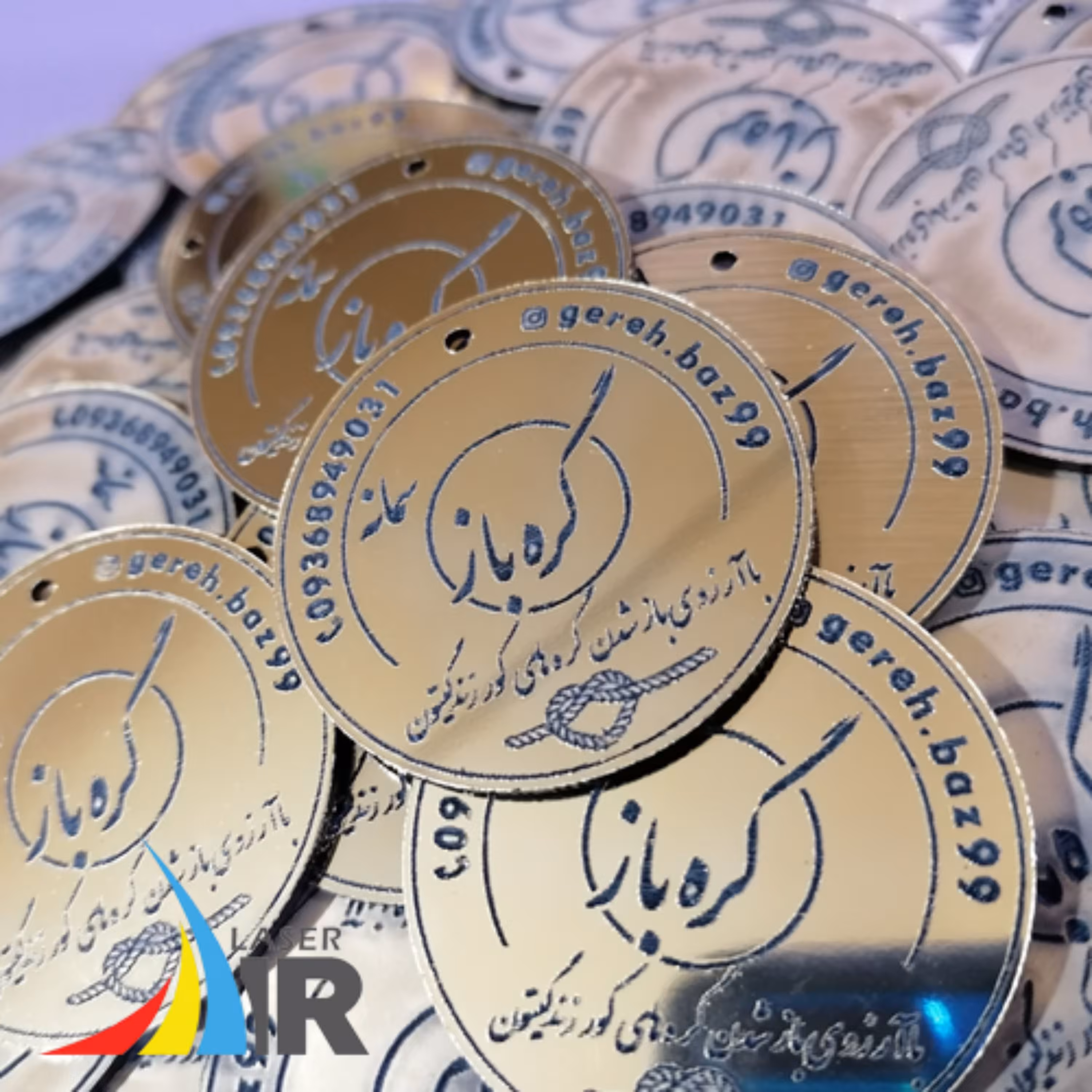تگ تبلیغاتی طلایی بسته 100 عددی (متن و لوگوی شما) MLTag002