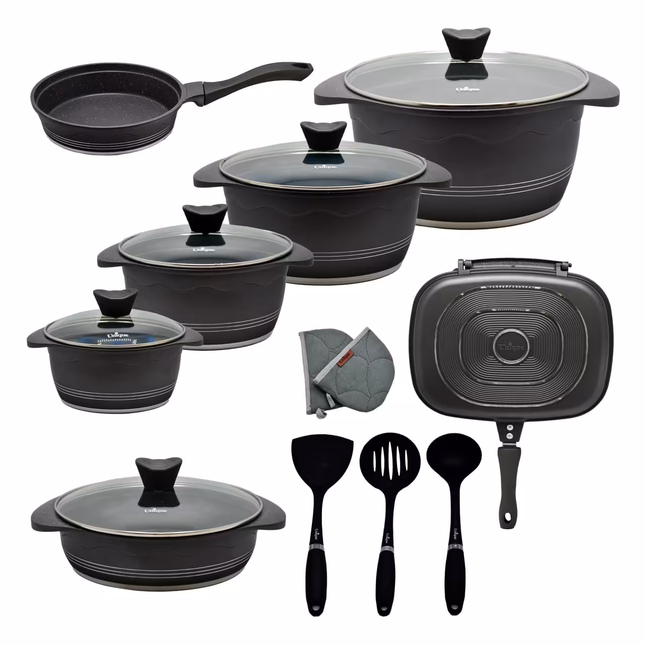 سرویس قابلمه 16 پارچه طوسی یونیک طرح بلا کد 8897