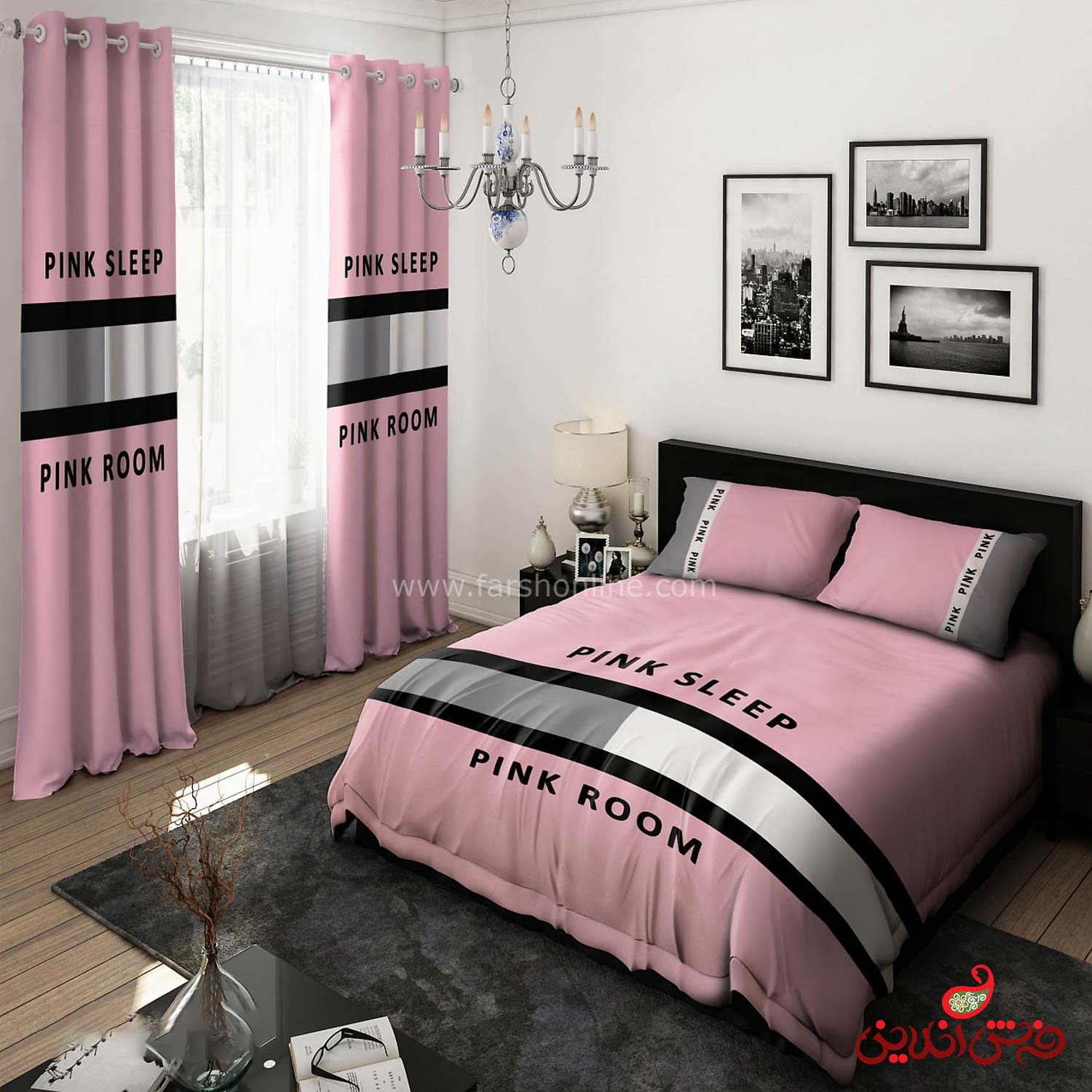 روتختی طرح pink sleep (خواب صورتی طوسی صورتی) کد 15265
