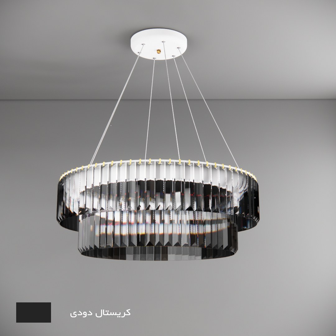 لوستر نورکیا - مدل تک حلقه - کریستال کاردی رنگ دودی - کد 1R-40K