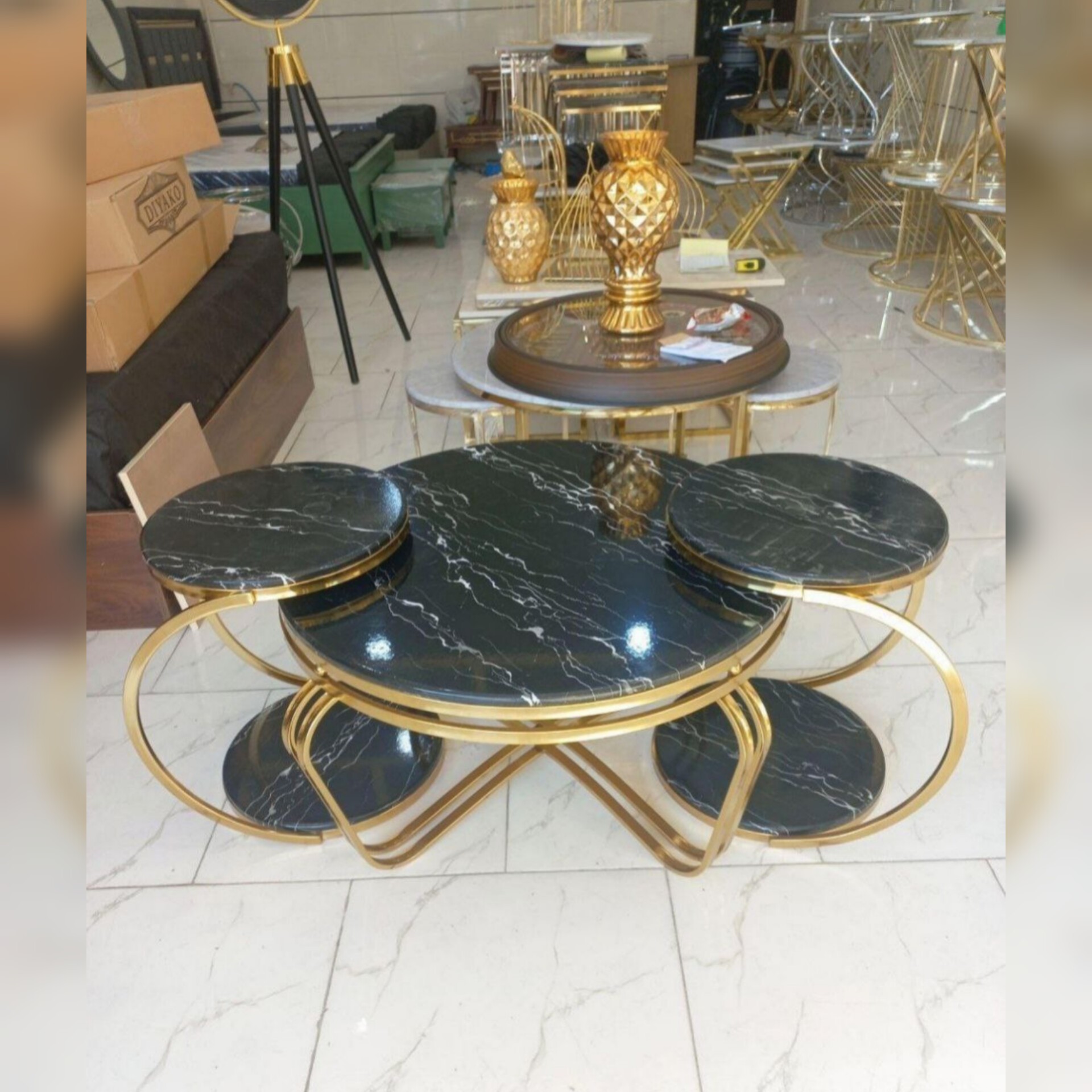 میز عسلی و جلو مبلی فلزی مدل خرچنگی طرح سنگ