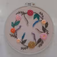 تابلوی گلدوزی شده کار دست دارای کارگاه پلاستیکی به اندازه ی 18 سانتی متر دوخته شده با نخ گلدوزی پارچه تترون کرم رنگ