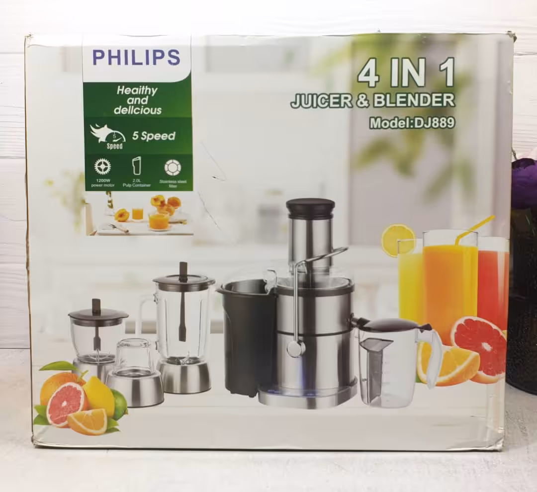 آبمیوه گیری فیلیپس اصلی مدل DJ889 لمسی بدنه استیل (پنج سرعته) چهار کار (ضمانت اصالت کالا)