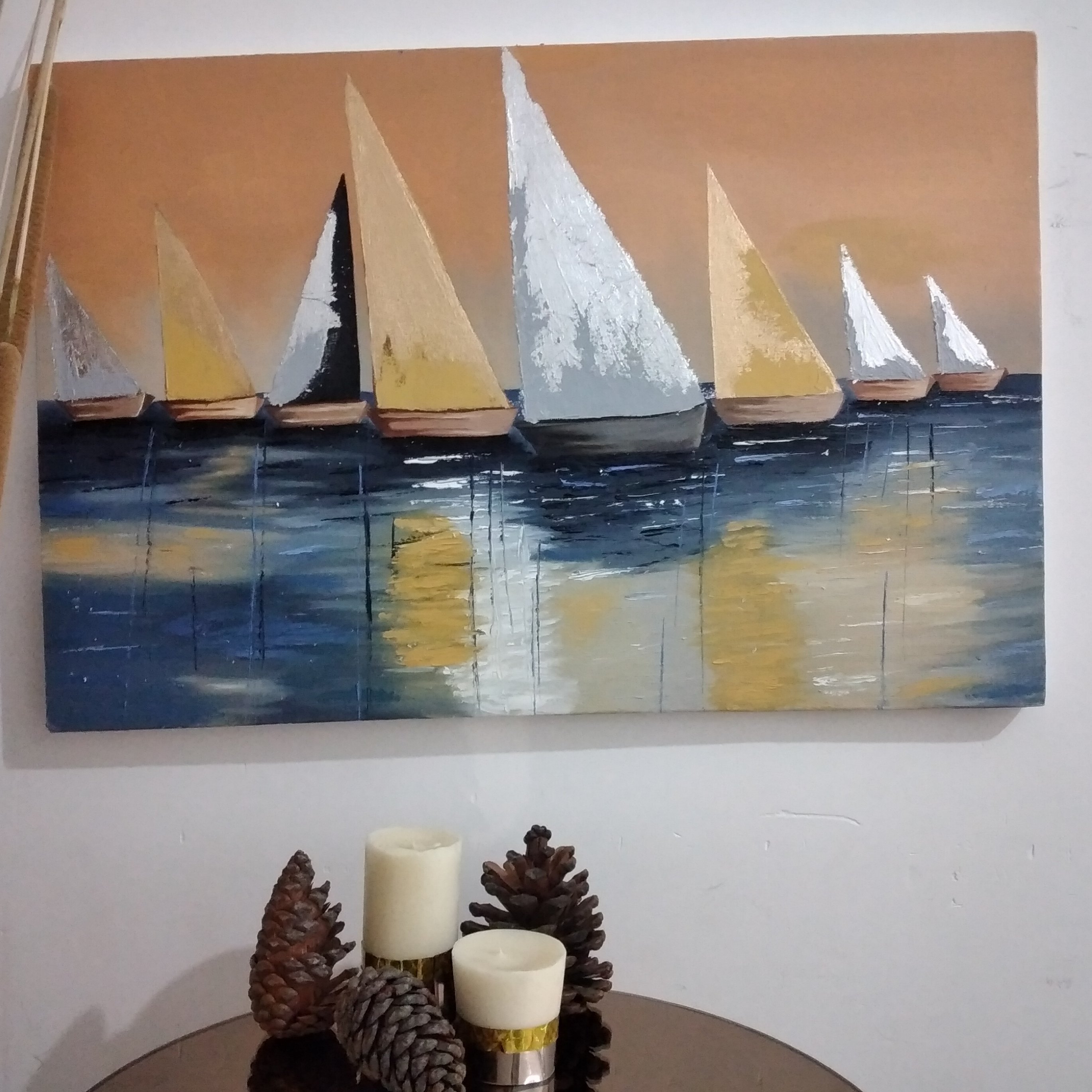 تابلو نقاشی با رنگروغن روی بوم  ابعاد 40 در 60 کار شده با ورق طلا و نقره