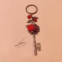 جاکلیدی برنز کلید و  گل سرامیکی قرمز گلابتون
