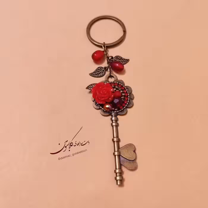 جاکلیدی برنز کلید و  گل سرامیکی قرمز گلابتون