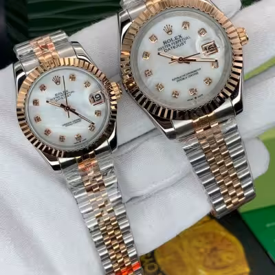 ساعت ست رولکس زنانه و مردانه بند استیل دو رنگ