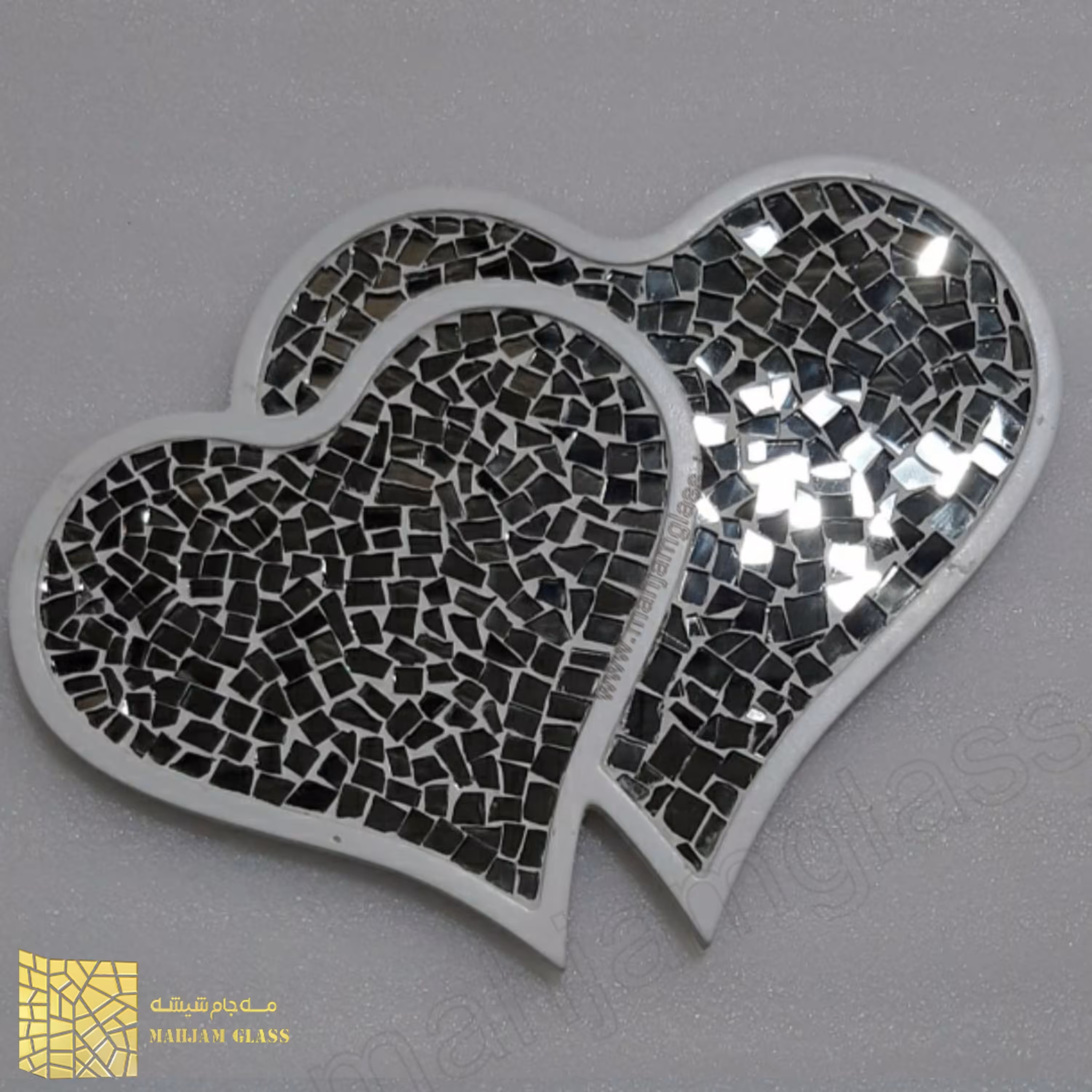 آینه قلب دو تیکه قاب دار دودی