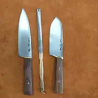 چاقوی زنجان چاقوزنجان ست قصابی و سلاخی فولادی چاقو قصابی و چاقوسلاخی زنجان با مصقل تیزکن ست سه عددی جنس فولاد فنر ماشین 