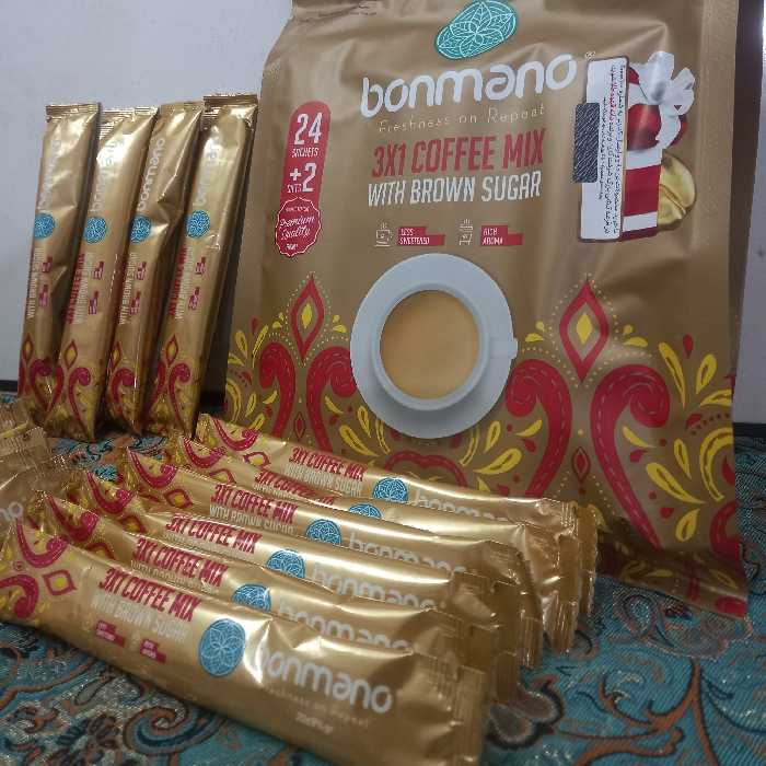 قهوه فوری بُن مانو حاوی شکر قهوه ای ساشه ای 24 عددی