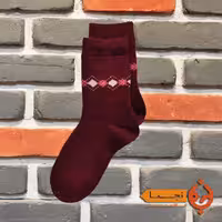 جوراب پشمی گرم طرح لوزی رنگ زرشکی کد KLZ07 مناسب پاییز و زمستان