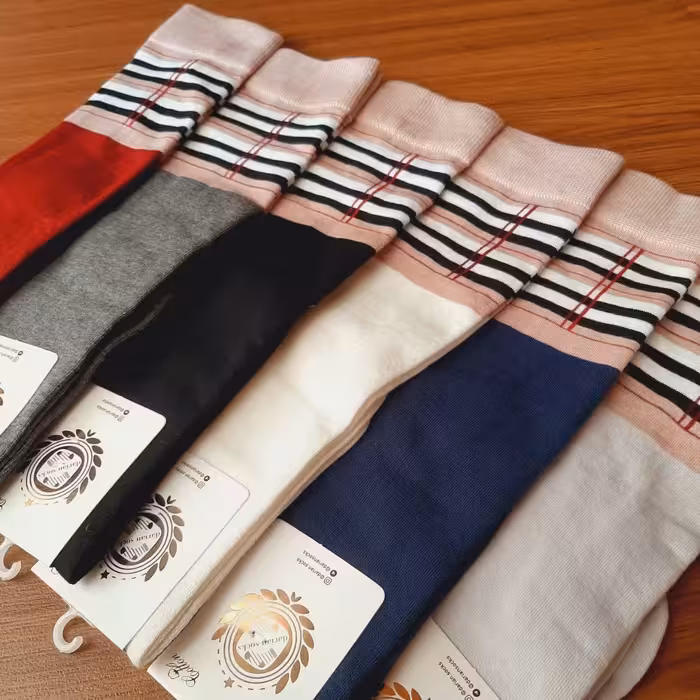 جوراب نخی زیر زانو طرح بری بری،در6رنگ زیبا و کاربردی،تک رنگ فری سایزتا40