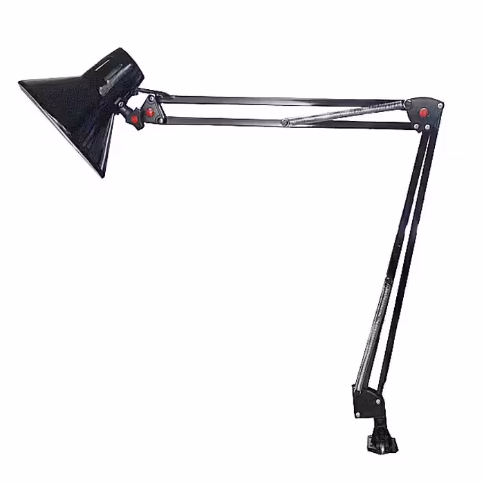 چراغ مطالعه مهندسی مشکی  به همراه گیره چفت شونده در پایه میز