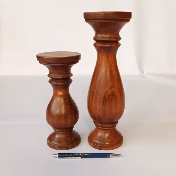 شمعدان چوبی خراطی شده با چوب روسی ست دو عددی