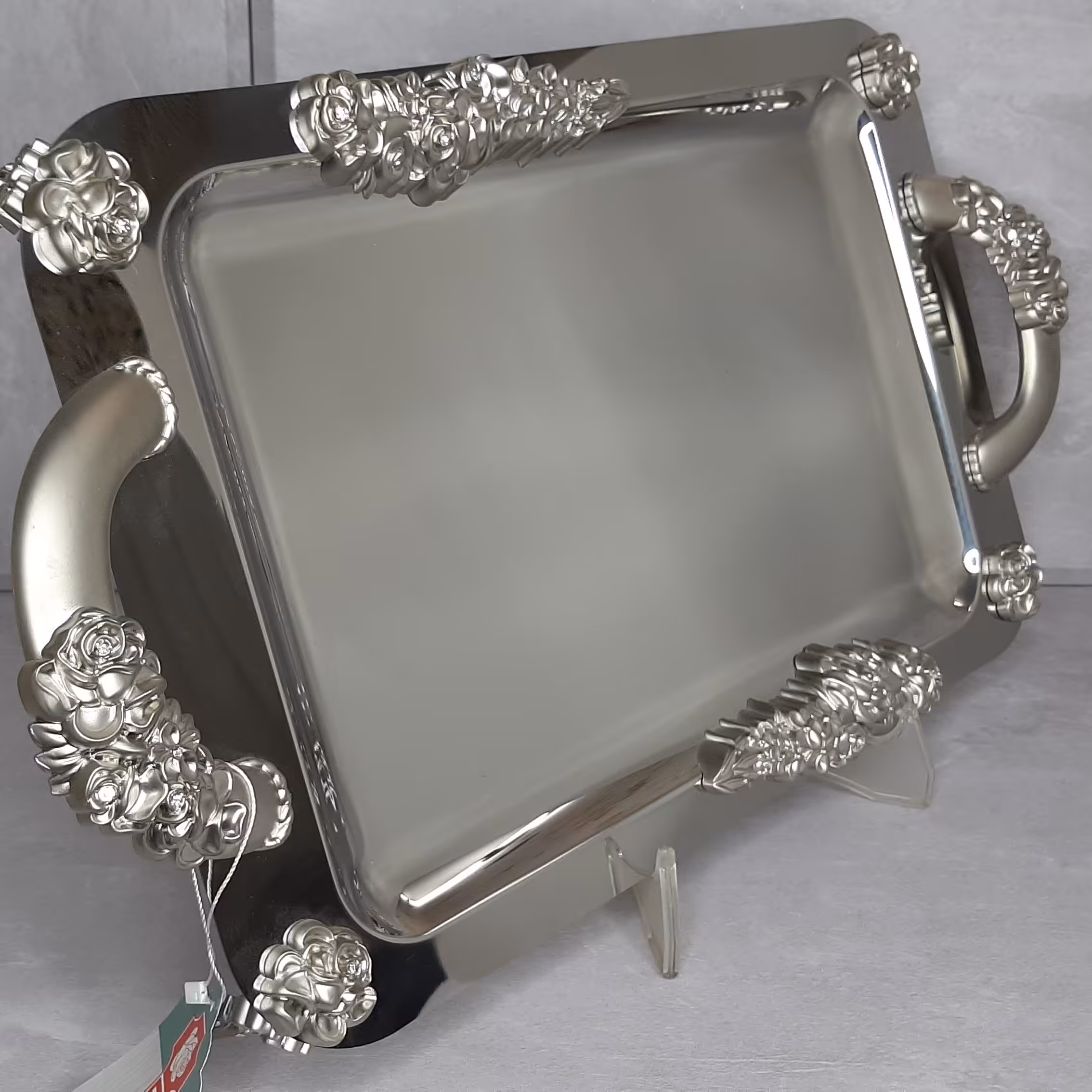 سینی استیل مستطیلی سایز بزرگ مدل گل رز برند رز لند