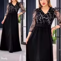 پیراهن مهمانی زنانه کرپ کش و فلوک شاین مدل ماکسی مجلسی ساریسا2