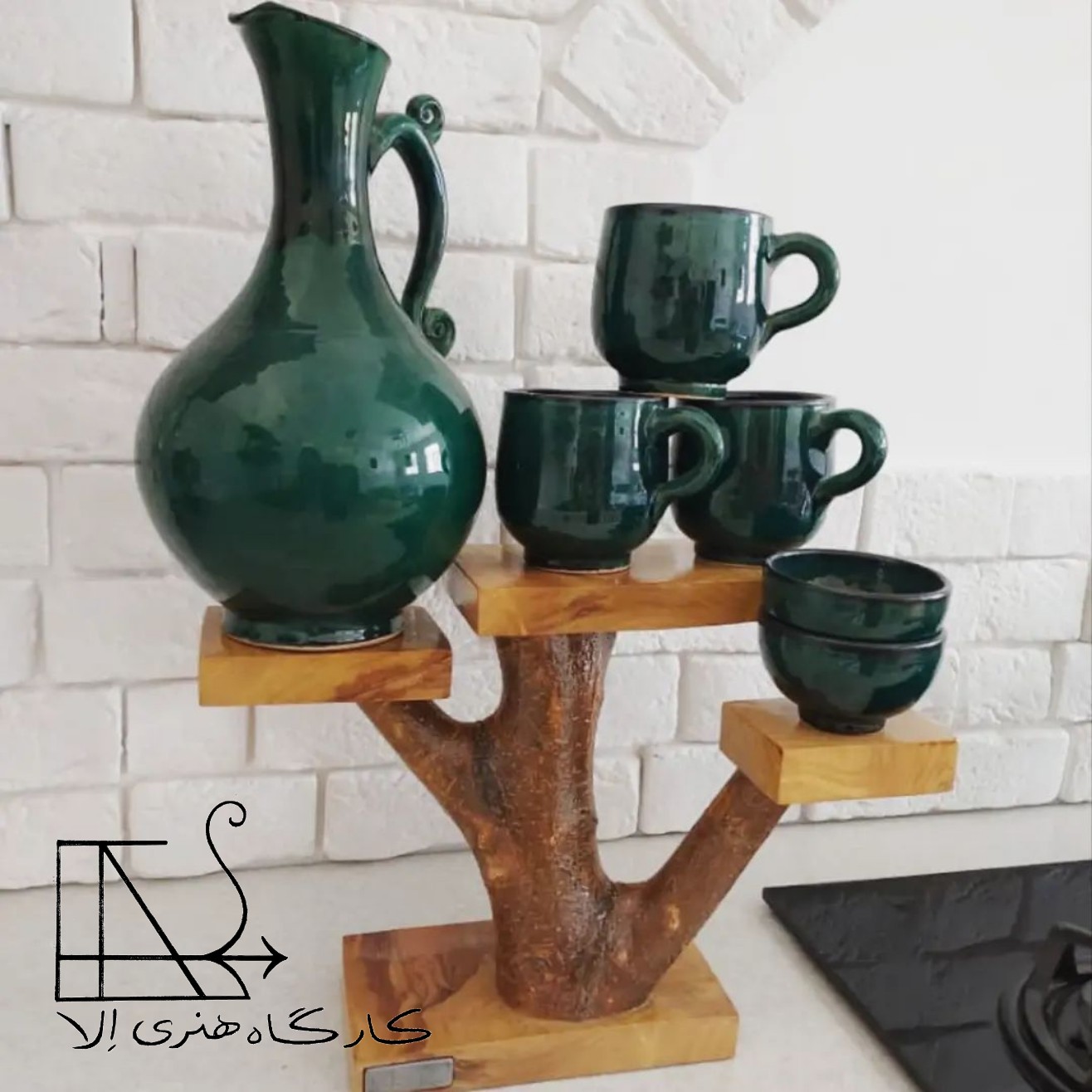 شلف رومیزی تزیینی دستساز از چوب توت مرغوب و شاخه طبیعی درخت