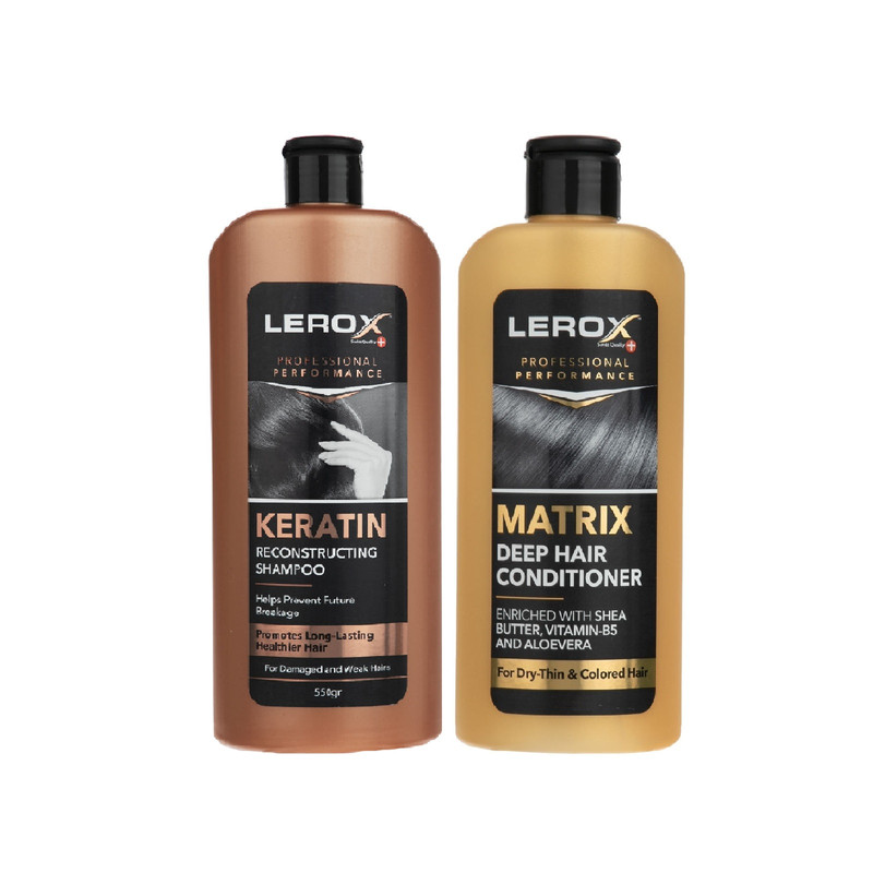 شامپو مو لروکس مدل T 2&2 حجم 550 میلی لیتر به همراه نرم کننده مو لروکس مدل ماتریکس حجم 550 میلی لیتر