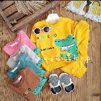 ست بلند بچه گانه لباس شلوار خواهر برادری تمساح کوچولو happy coco طرح tan دورس فلامنت پنبه عاااالی