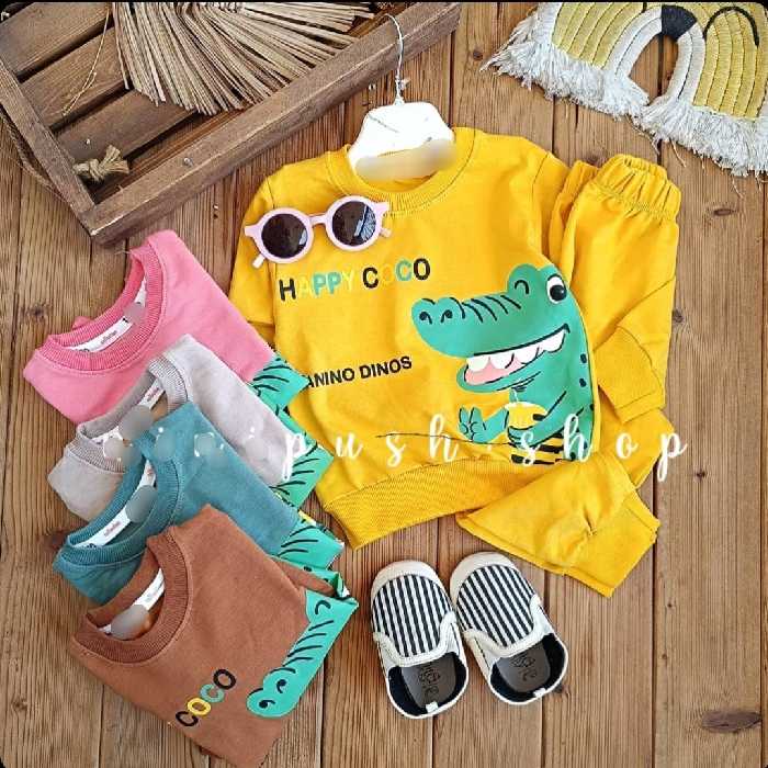 ست بلند بچه گانه لباس شلوار خواهر برادری تمساح کوچولو happy coco طرح tan دورس فلامنت پنبه عاااالی