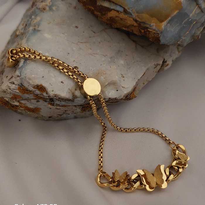 دستبند کارتیر  پروانه طلایی رنگ ثابت 