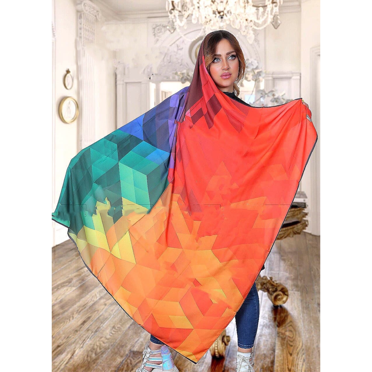 روسری زنانه نخی مدل مکعب