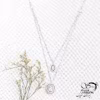 گردنبند دولاین نقره نگین مربع جواهری کد 14854