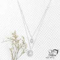 گردنبند دولاین نقره نگین مربع جواهری کد 14854