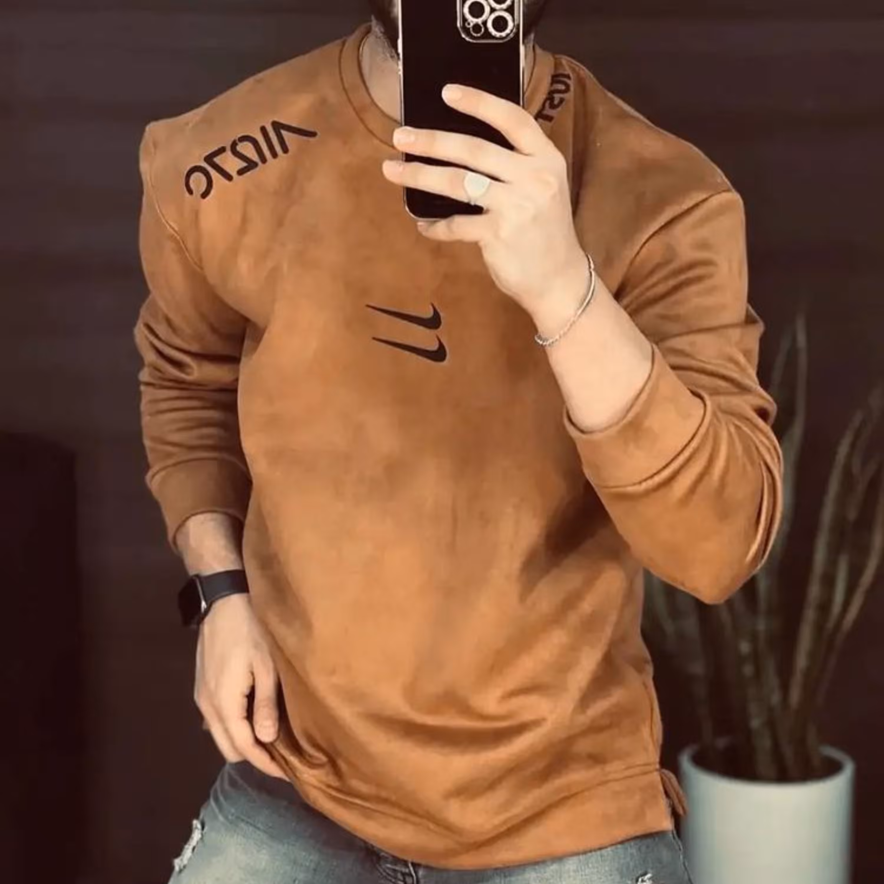 تی شرت دورس  آستین بلند نایک شتری  لارج