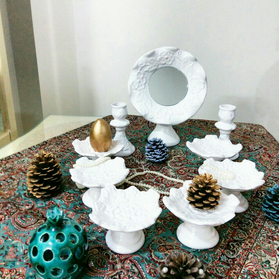 هفت سین سفال طرح ونوس سفید 1403  تعداد 9 تیکه 