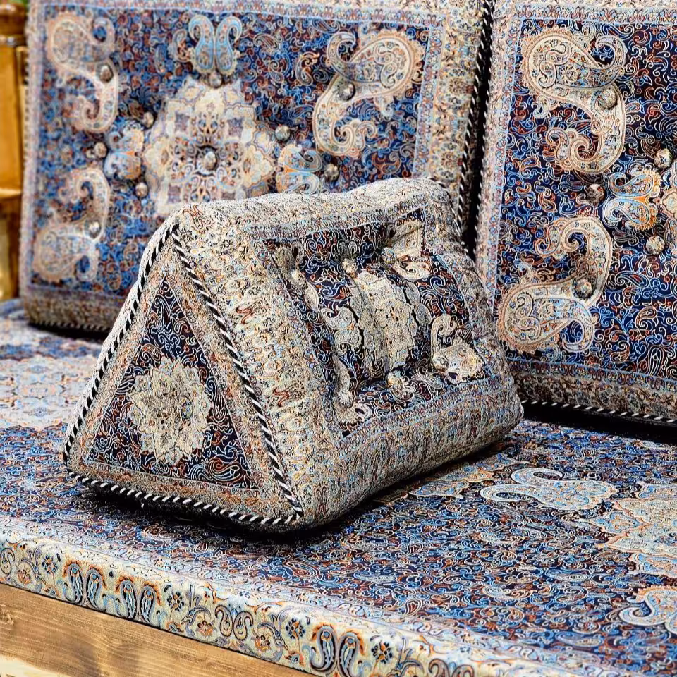 پشتی ترمه  مدل مثلثی طرح الماس رنگ سرمه ای (یک جفت)