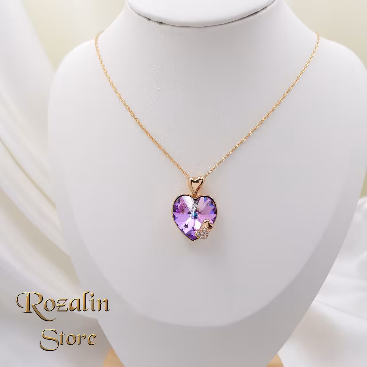 گردنبند زنانه ژوپینگ نگین سواروسکی مدل قلب بنفش