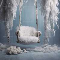 بک دراپ عکاسی تاب با پر های سفید | گرافیک با طعم تربچه