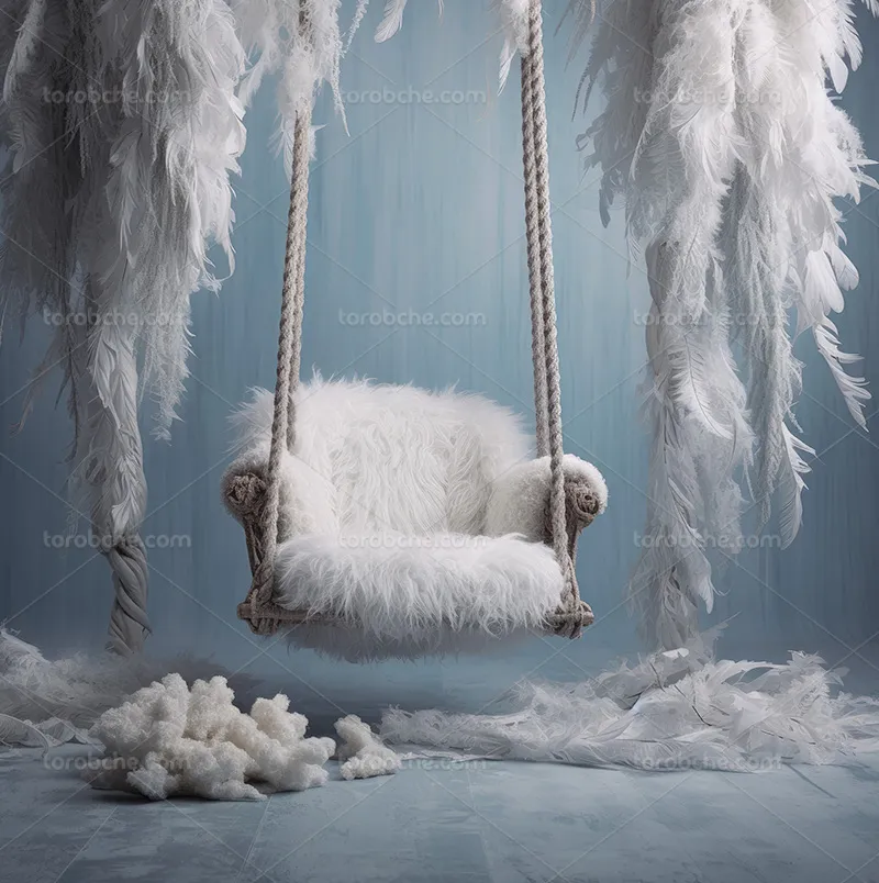 بک دراپ عکاسی تاب با پر های سفید | گرافیک با طعم تربچه