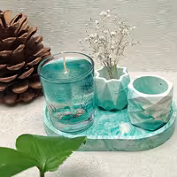 دکوری ست سینی و شمع دریایی سبزفیروزه ای