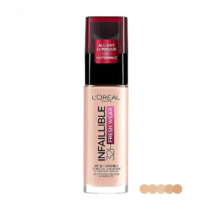 کرم پودر شیشه‌ای 32 ساعته لورال مدل اینفالیبل در 6 رنگ حجم 30 میلی لیتر