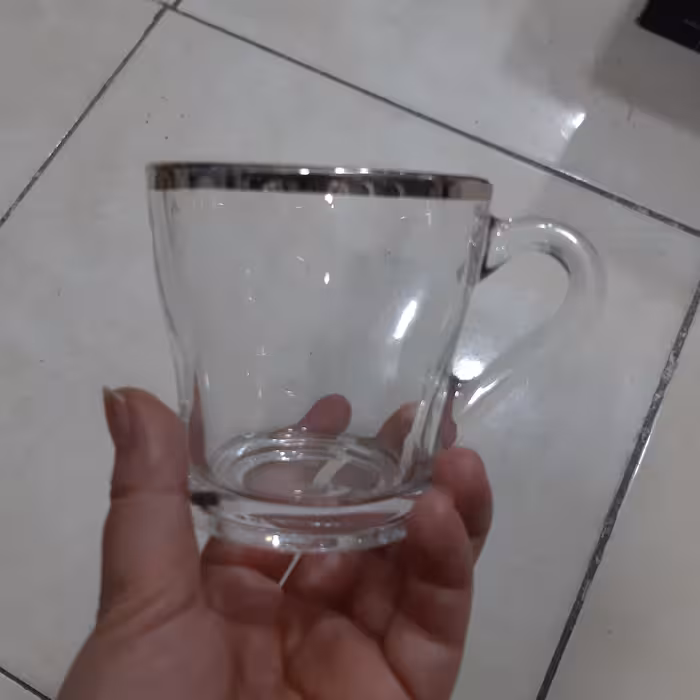 فنجان چای خوری نشکن،شش عددی ،لبه پلاتین ، برندبلینک مکس،شیشه شفاف 