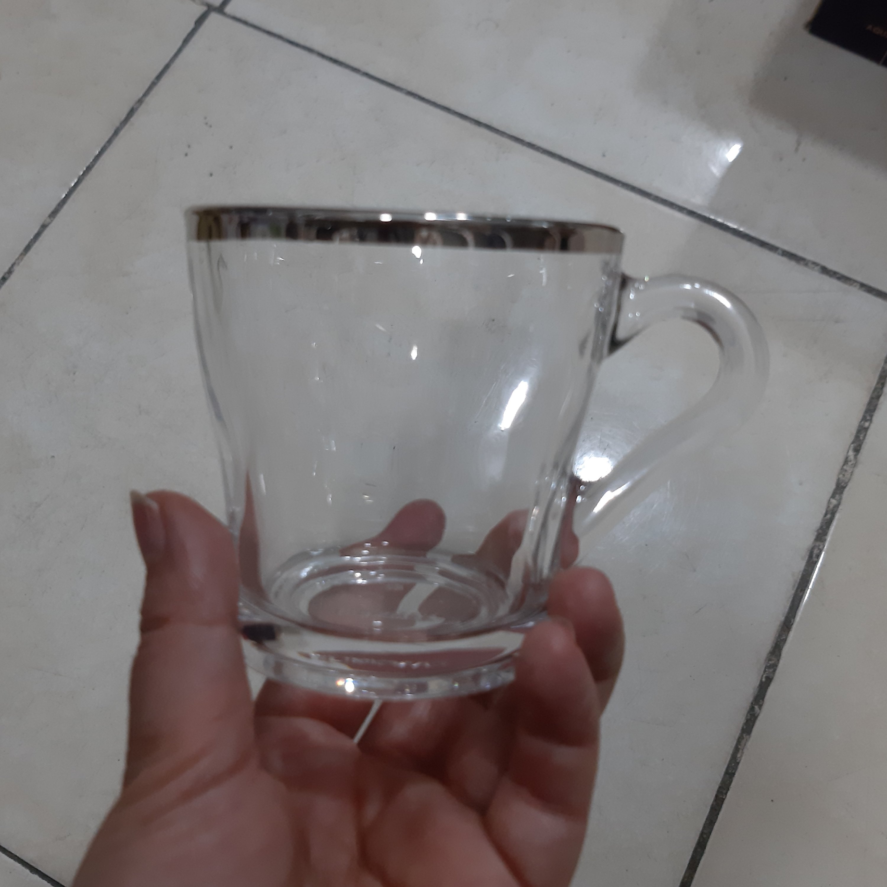 فنجان چای خوری نشکن،شش عددی ،لبه پلاتین ، برندبلینک مکس،شیشه شفاف