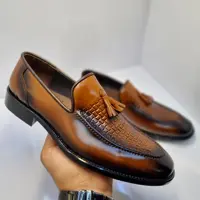 کفش کالج تمام چرم دست دوز رنگ عسلی