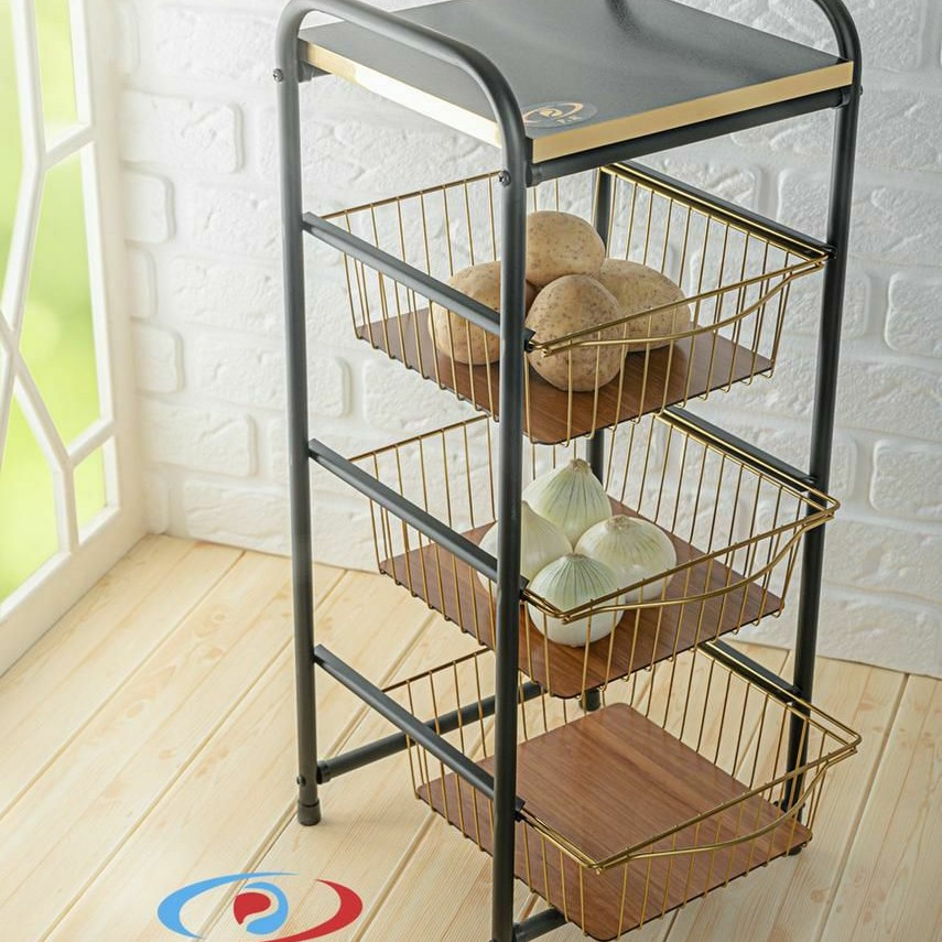 جا پیازی کشویی   مشکی  و طلایی 3.  طبقه بسیار  شیک