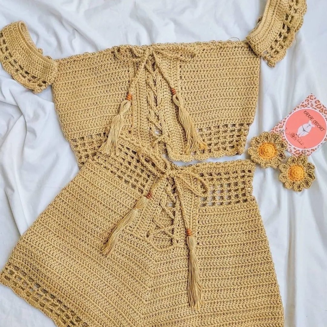 تاپ شلوارک  قلاب بافی با نخ ترک