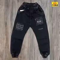 شلوار لی لش ذغالی اسلش طرح دار پسرانه دخترانه سایز 75 تا100سنین7تا13