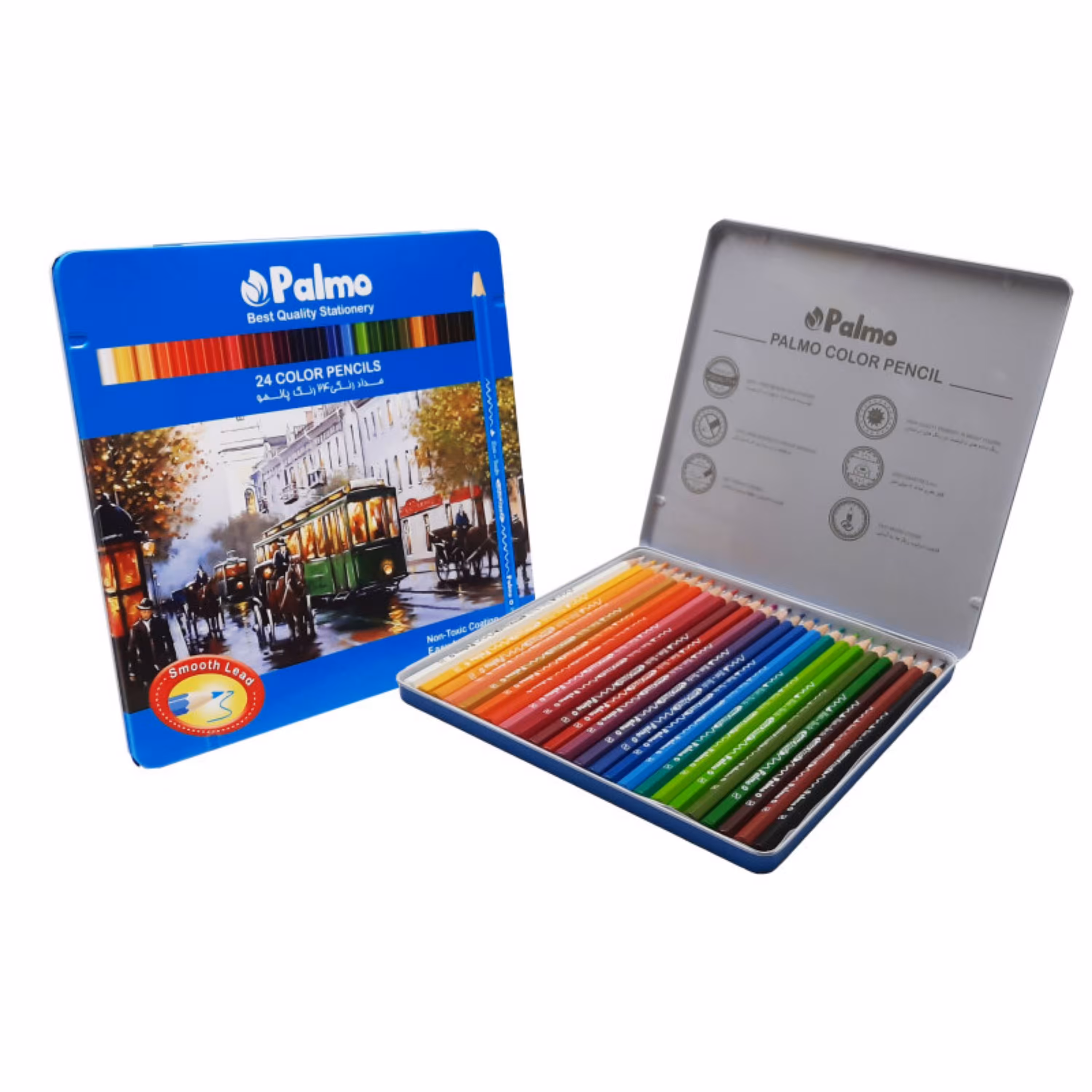 مداد رنگی 24 رنگ پالموجعبه فلز