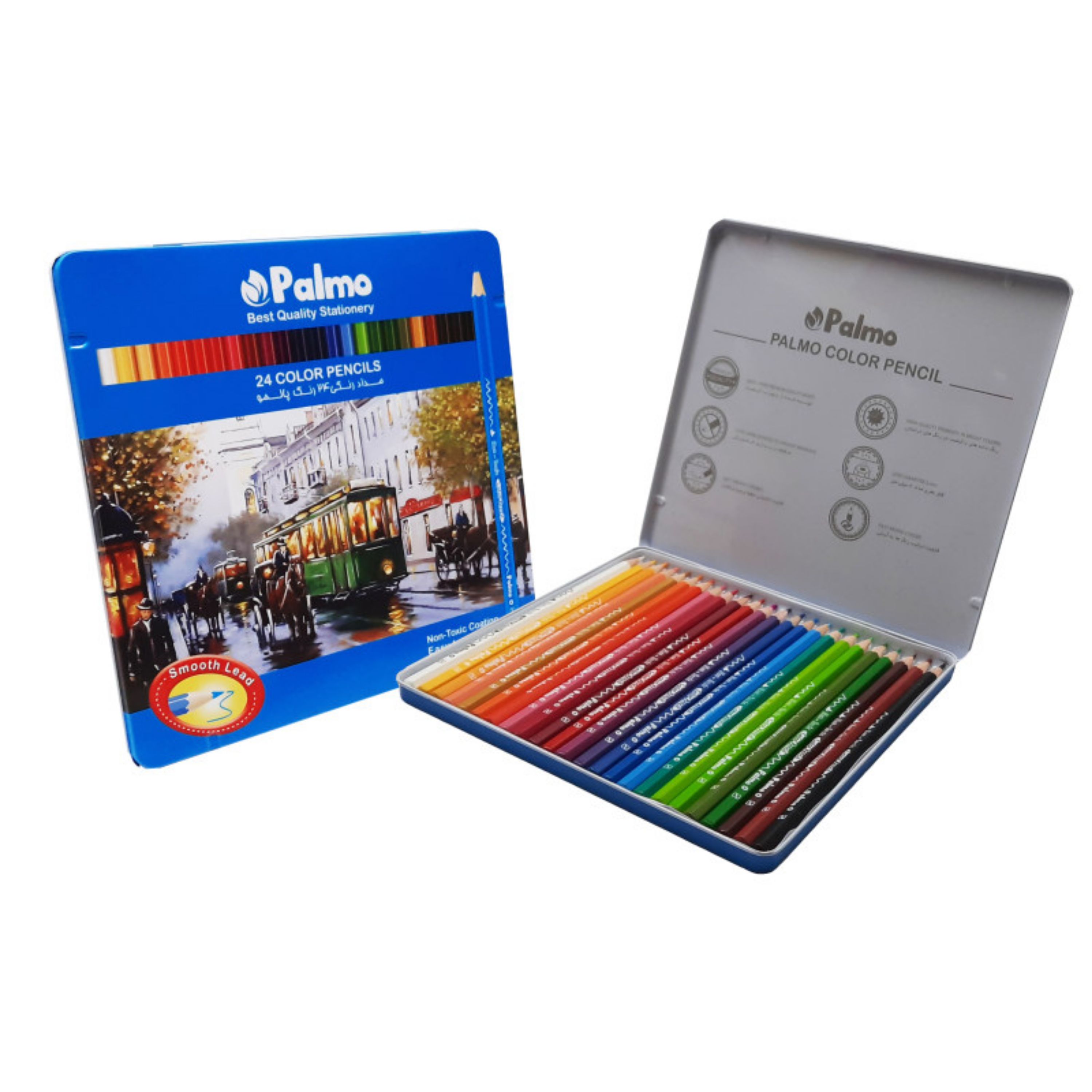 مداد رنگی 24 رنگ پالموجعبه فلز