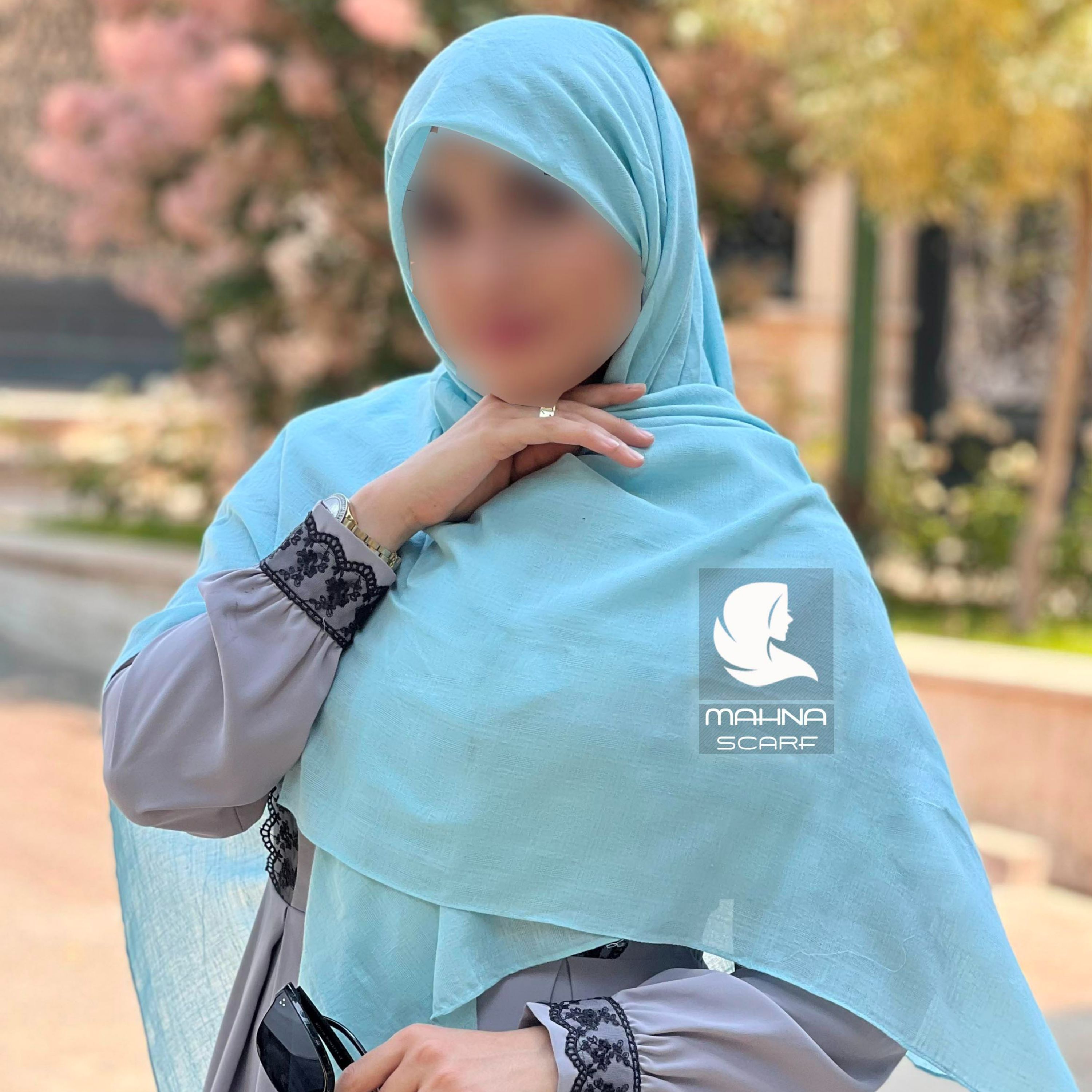 روسری وال نخی آبی ژاکارد